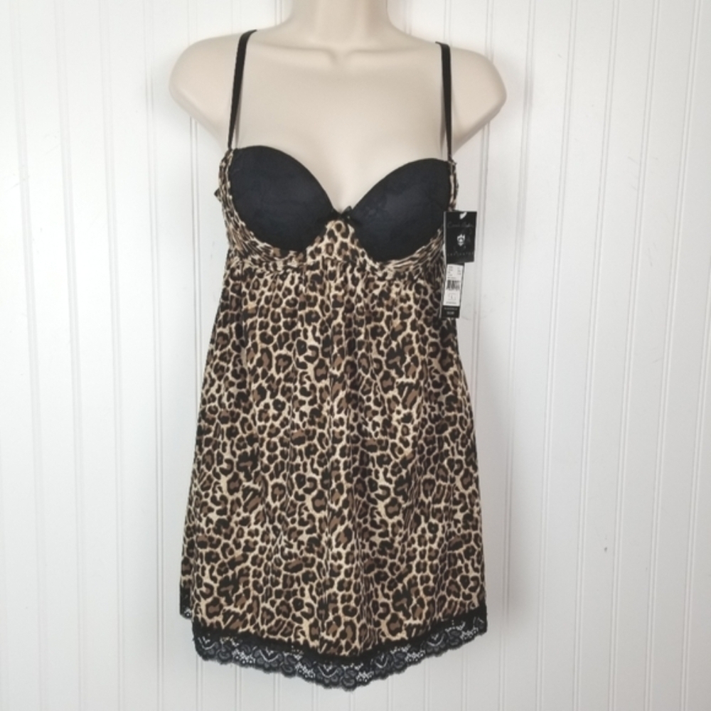 Carrie Amber Y2K Leopard Babydoll Underwire Padded Bra Intimates Lace Cheetah L - Picture 2 of 11